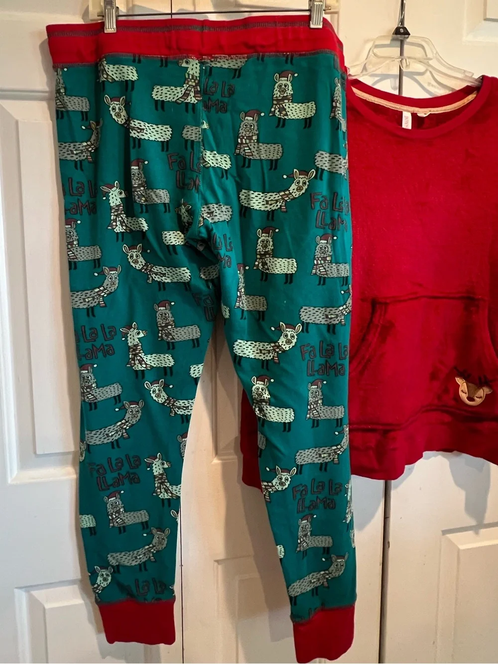 2 Pc❤️💚Llama Print Christmas Pants & Red Fleece Deer Pajama Set